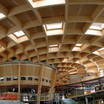 Fibonacci design of the Core Building's wooden ceiling